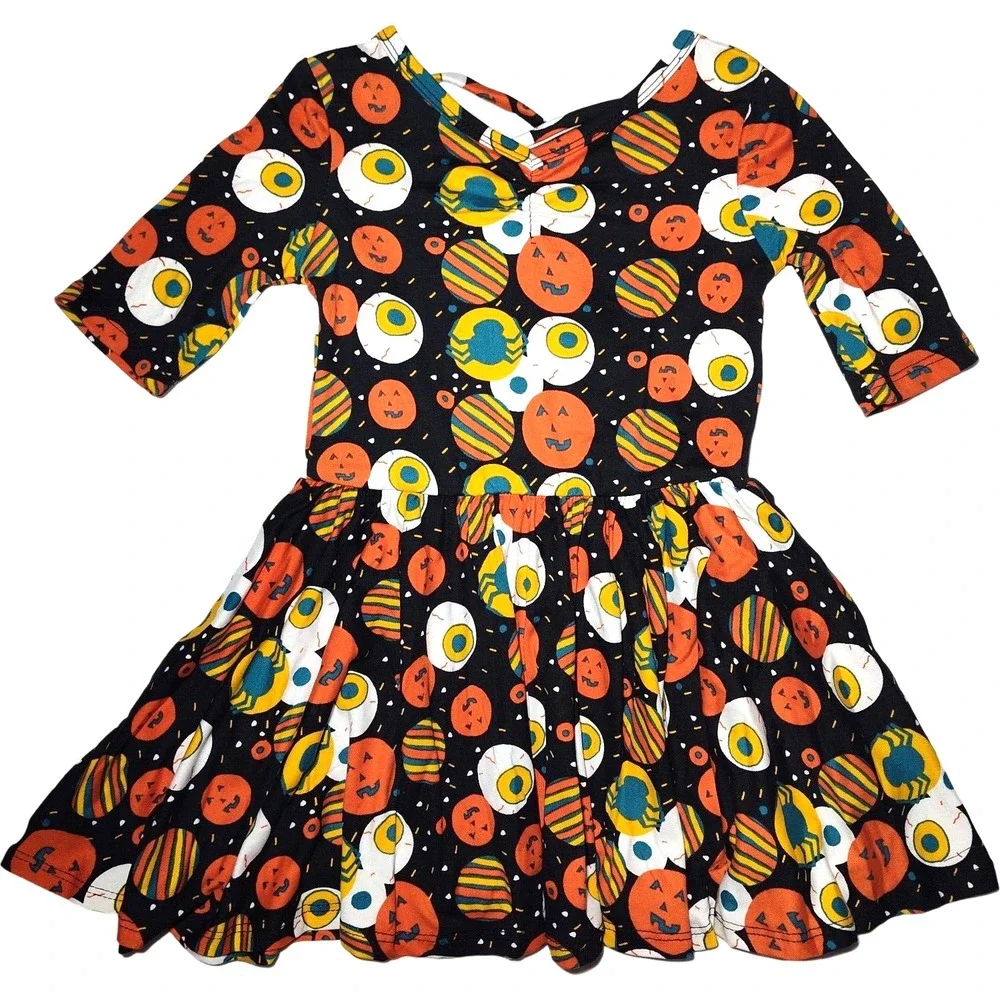 Dot Dot Smile Girls 2 2T Black Eye Balls Pumpkin Ballerina Twirl Dress Halloween